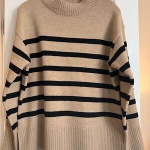 Zenana Outfitters Tan and Black Striped Sweater